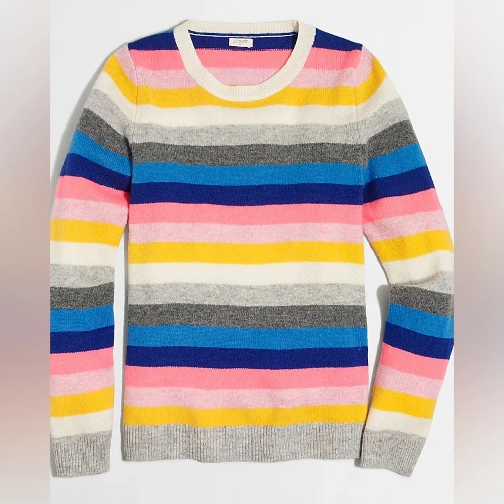 J.CREW Teddie LAMBS WOOL Blend Striped Multi Pullover Sweater Sz Small F7810
